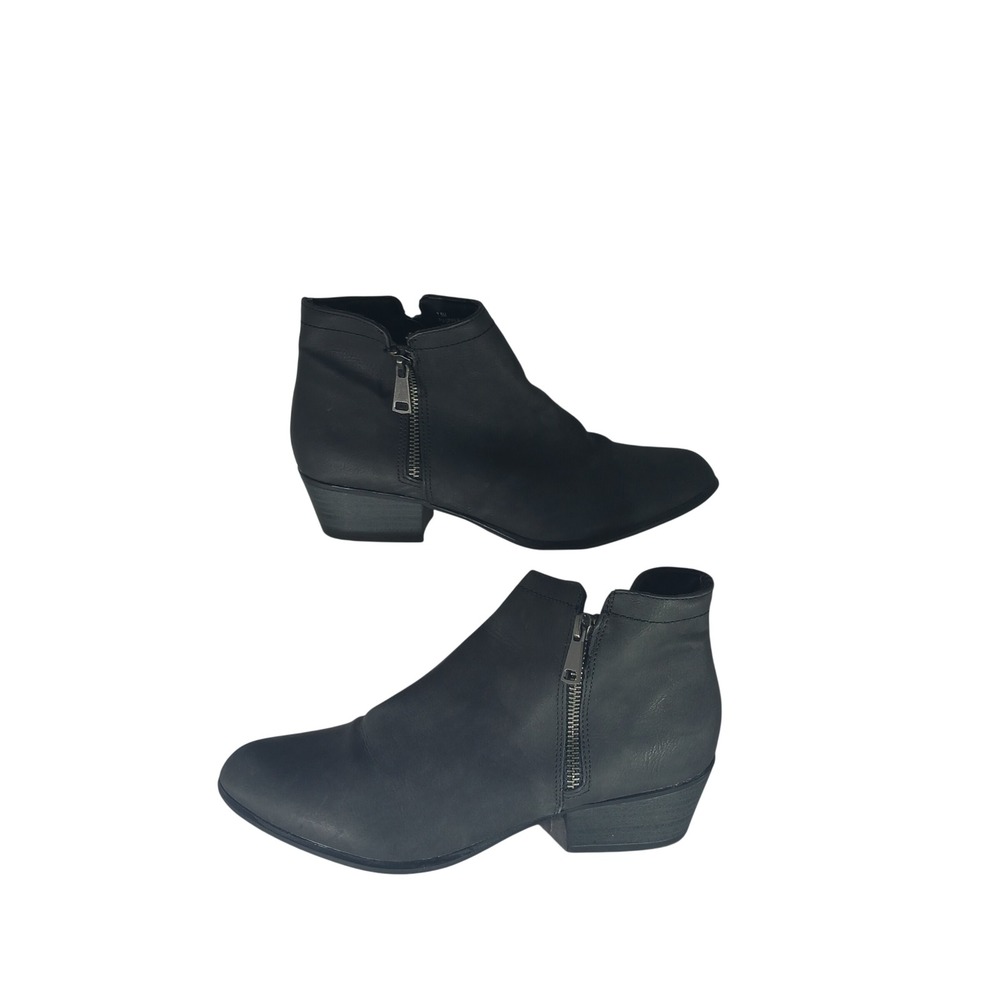 Unionbay Tabby Ankle Boots 7.5 Black Faux Leather Pointed Toe Block Heel Edgy